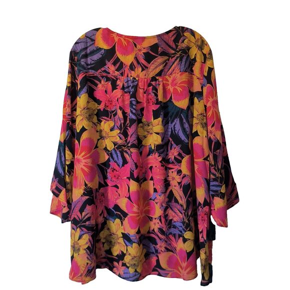 Beautiful by Lawrence Zarian 2X Top Paradise Tropical Multicolor Tiered Floral - Picture 2 of 15
